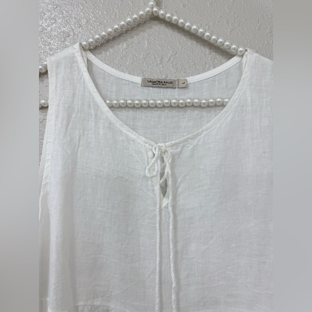 Valentina Naldi White Linen Dress L Made in Italy Boho Tiered Eyelet Midi - Picture 3 of 11